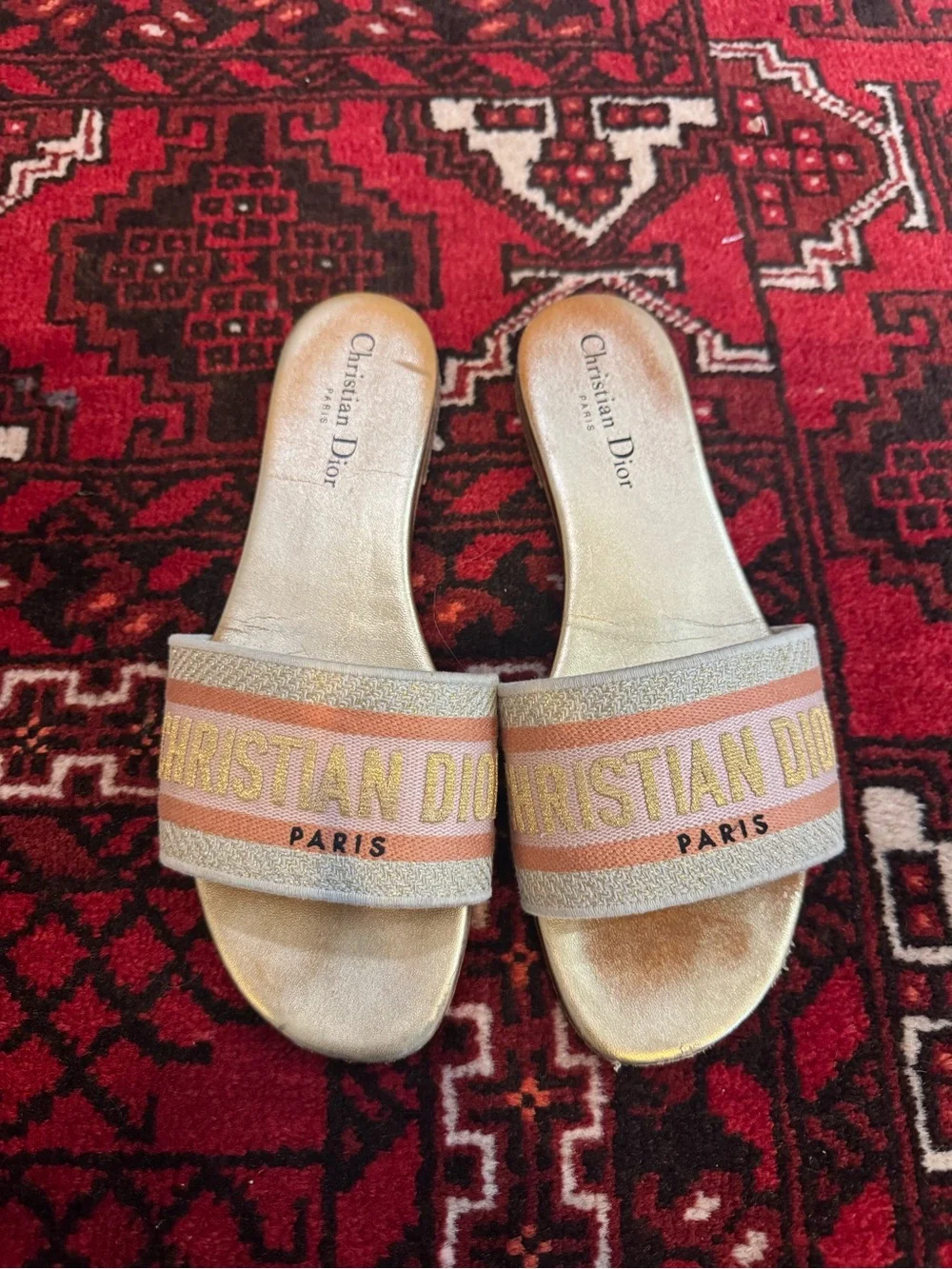 Christian Dior Canvas Lurex Embroidered Dway Flat Slide Sandals 39